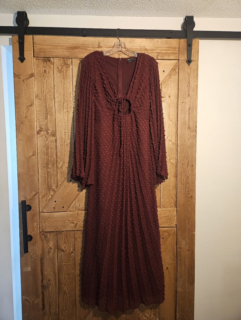 ASOS Women's Burgundy Long Sleeve Maxi Dress Tie Front